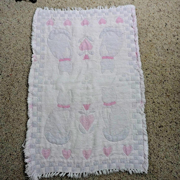 Vintage Primitive Cottage Cat Rug‎ Handmade FLAWED Cats Decor Grandma VTG Hearts - Picture 1 of 15